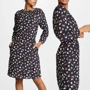 Rebecca Taylor Holly Flower Print Hammered Silk Long Sleeve Career Dress Size 2